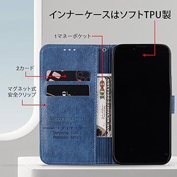 送料無料 iPhone 13 mini ケース 手帳型 アイフォン 13mini ケース PUレザー カード収納 スタンド機能 携帯ケース 財布型 ネイビー ブルー_画像3