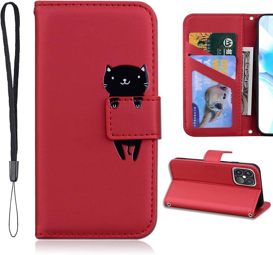  free shipping iPhone 12 mini case notebook type iPhone12 Mini notebook type case iPhone case smartphone case cover mobile case red black cat ..