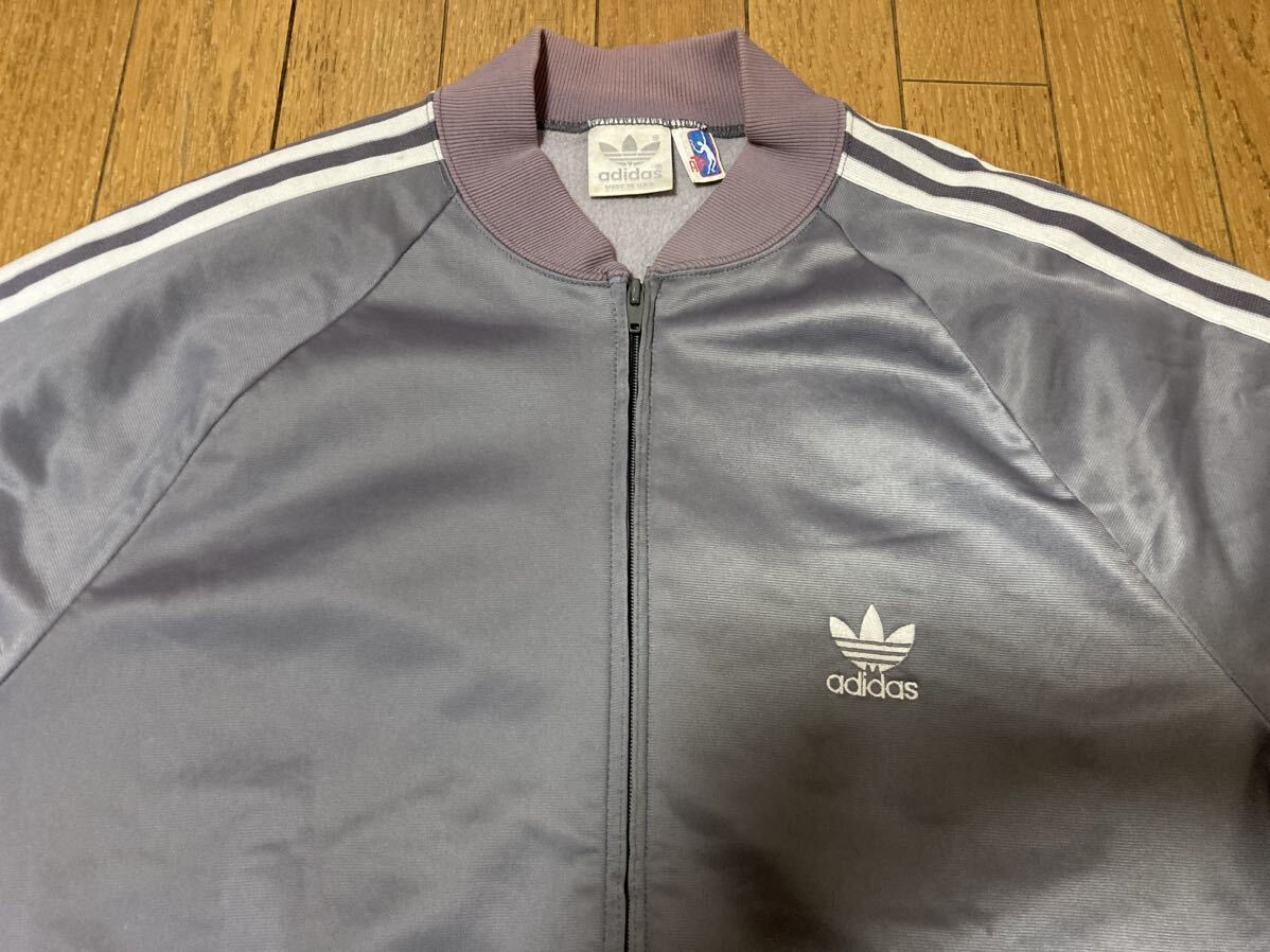 80s USA製 adidas ATP トラックジャケット L シルバー グレー ビンテージ アディダス ジャージ 90s