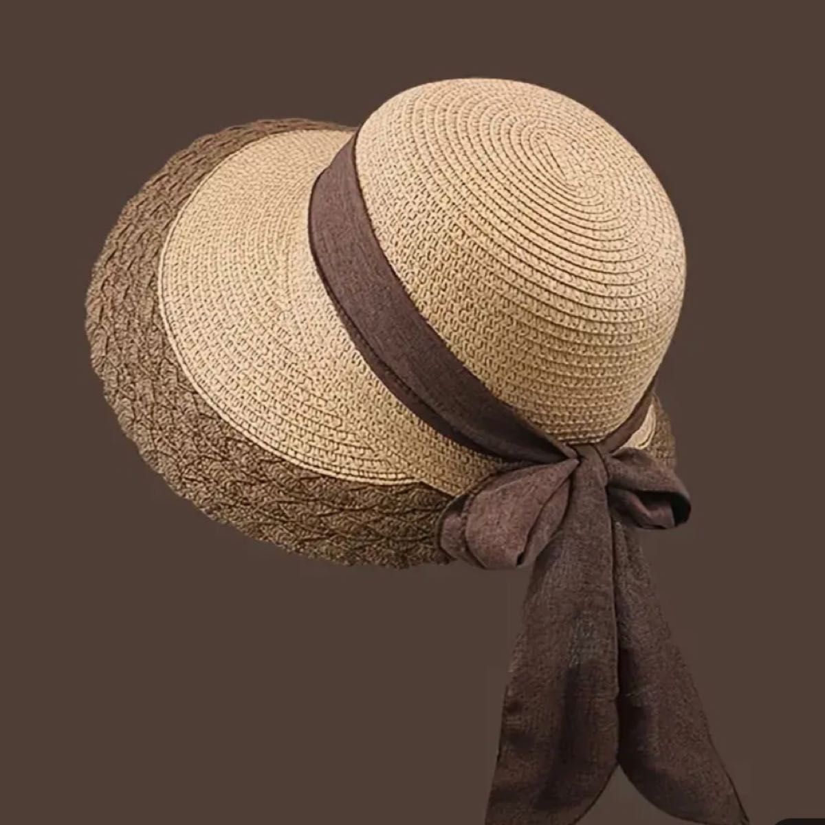 ストローハット リボン付き バケットハット 日よけ つば広ハット 通気性良い可愛い帽子です 折りたたみ可能サイズ56～58cm