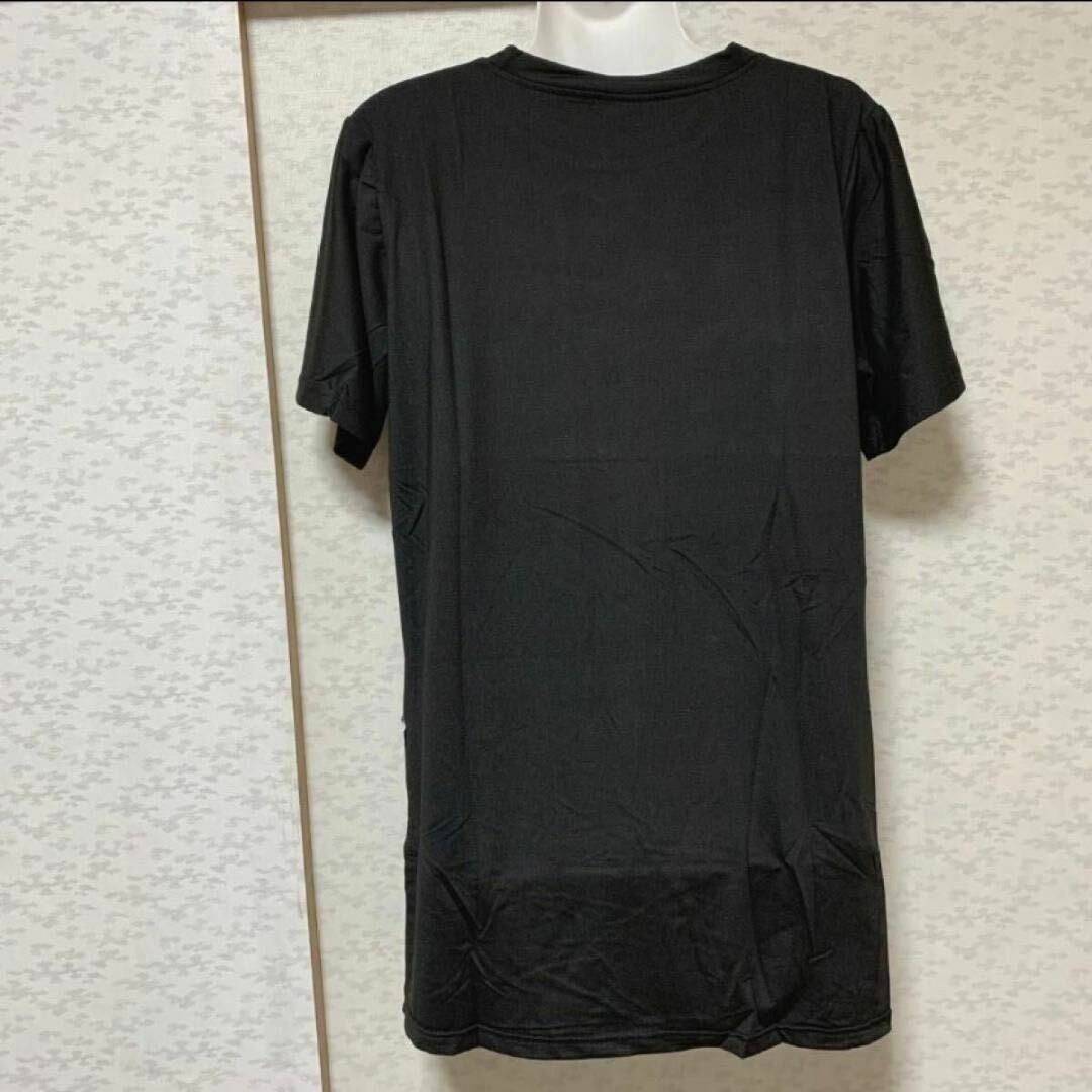 XL 黒 ブラック ロング丈Tシャツ 半袖 ロンT ゆったり レディース シンプル ロゴ トップス ブラウスの画像9