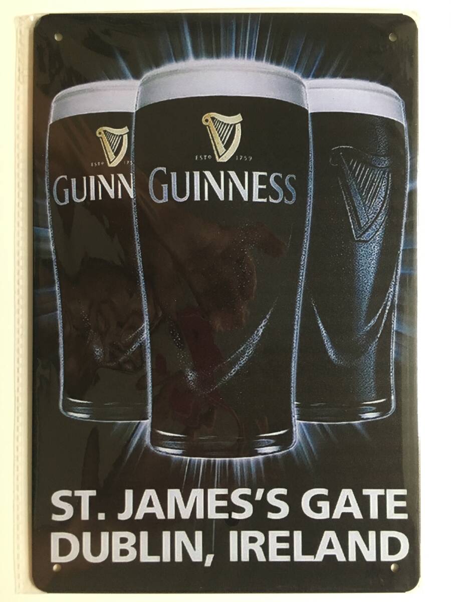 ブリキ看板 20×30cm ギネスビール GUINNESS DUBLIN,IRELAND アメリカンガレージ アンティーク 雑貨 ★TINサイン★_画像1