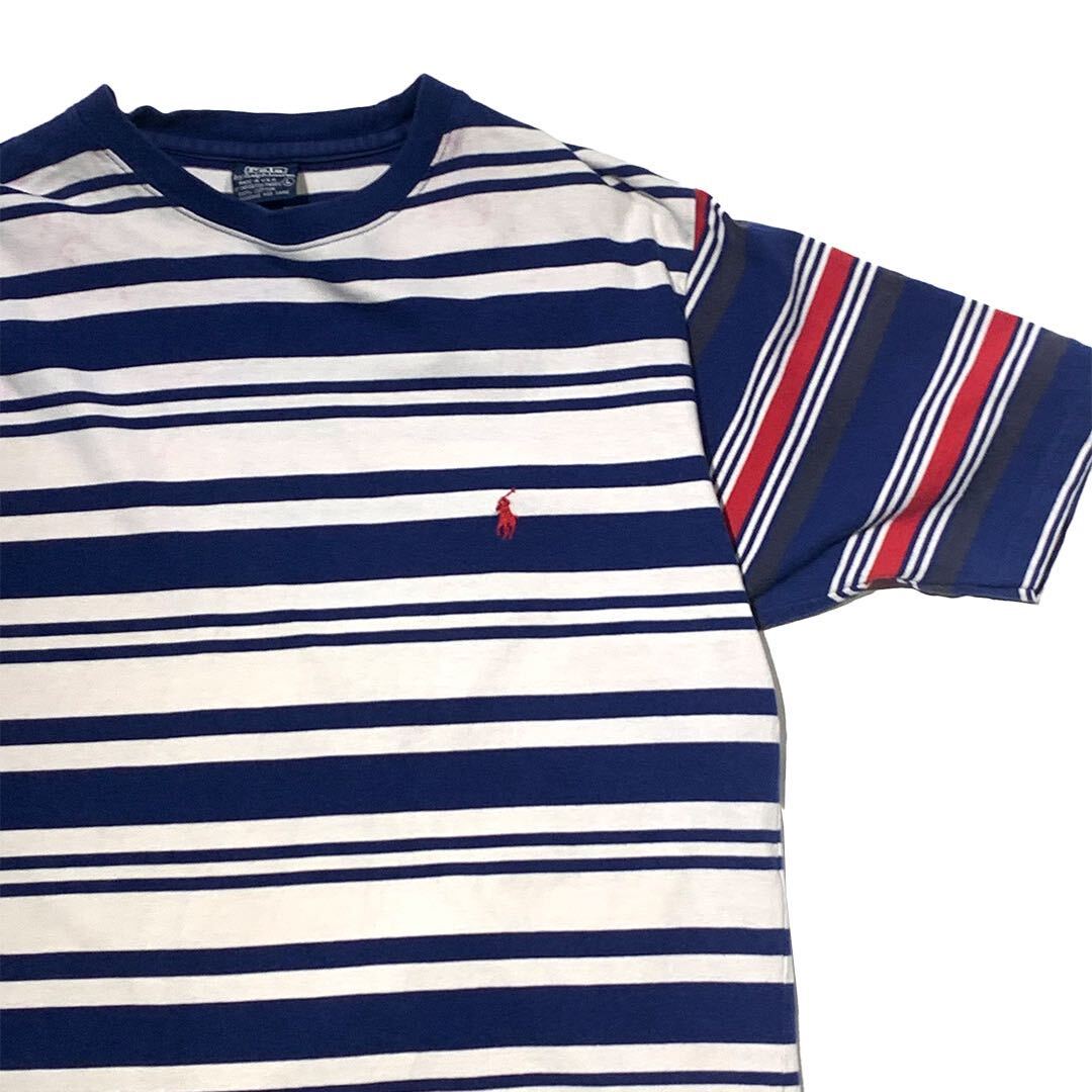 希少 90s ビンテージ Polo Ralph Lauren ランダムボーダー柄 Tシャツ ポロラルフローレン スリット 1990年代_画像1