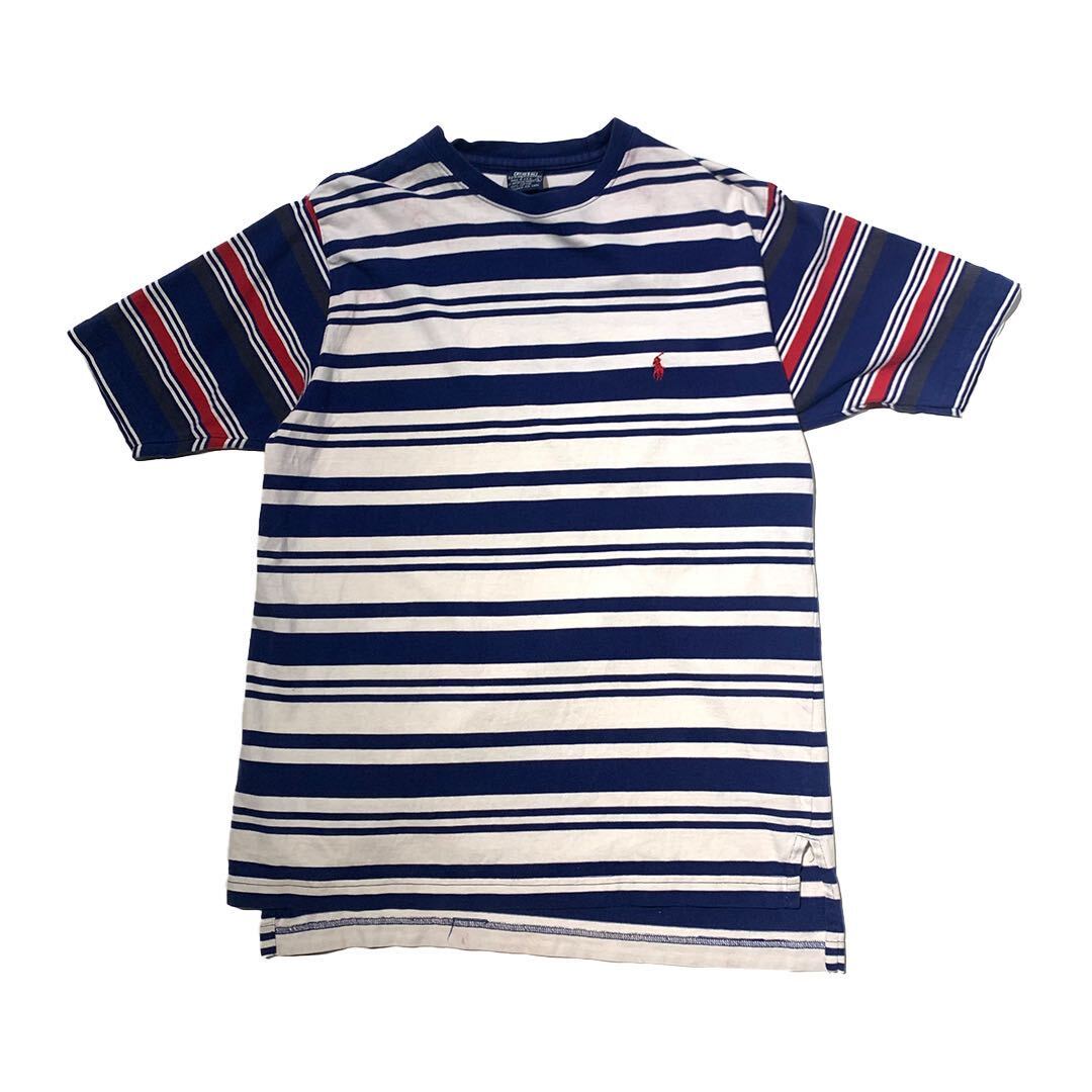 希少 90s ビンテージ Polo Ralph Lauren ランダムボーダー柄 Tシャツ ポロラルフローレン スリット 1990年代_画像2