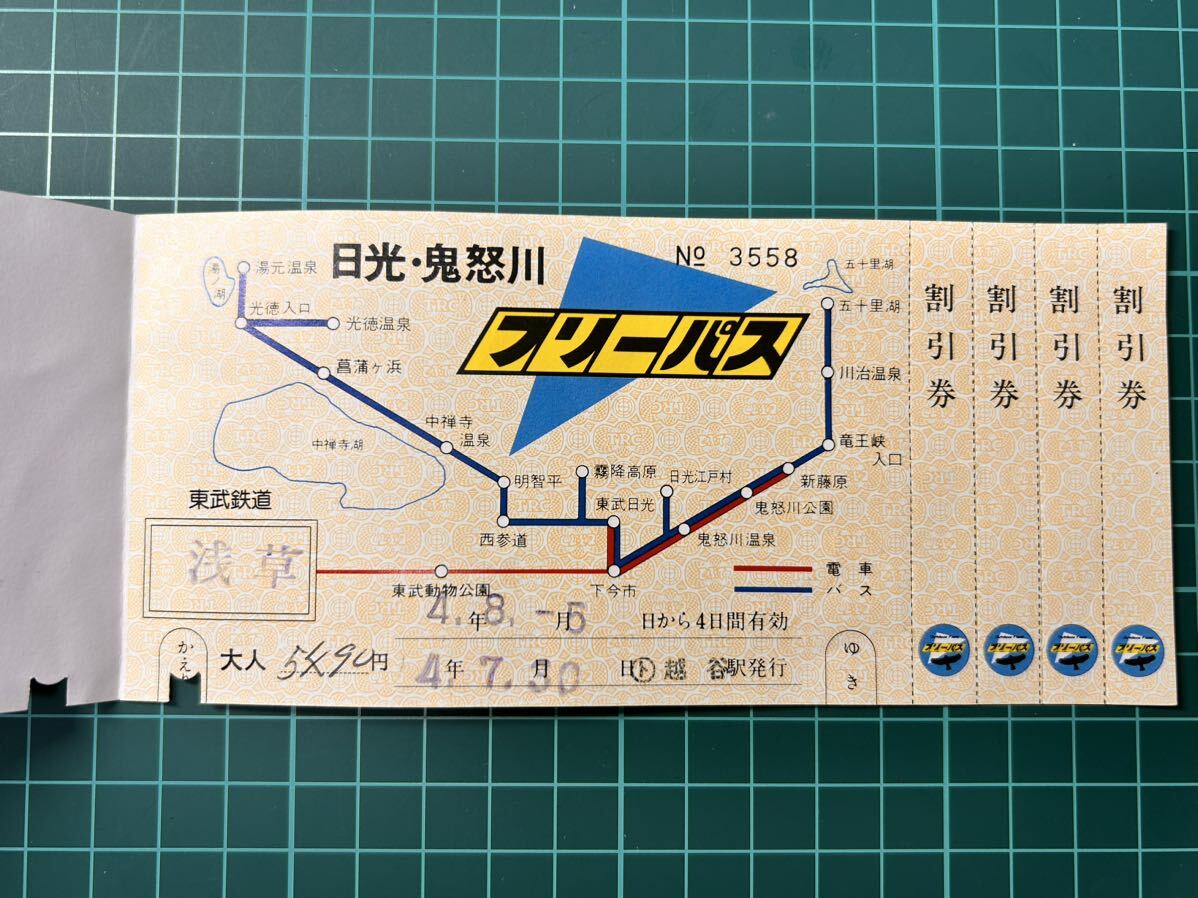 日光・鬼怒川フリーパス (ト)越谷発行 鉄道 乗車券 軟券 切符 きっぷの画像3