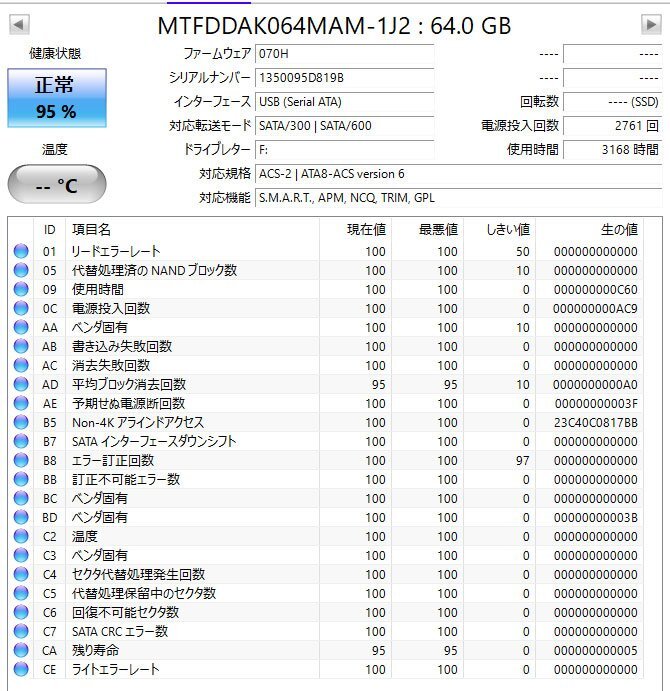H0205 Micron SSD 64GB б/у вытащенный брать . товар рабочее состояние подтверждено формат завершено 2.5 дюймовый 7mm толщина SATA MTFDDAK064MAM-1J2