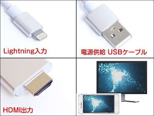 Lightningケーブル⇒HDMI変換ケーブル 2m TV テレビ/ナビでスマホ画面 AirPlay ミラーリング iPhone7/8/10/Plus/6/6S/SE/iPad/air/pro/mini_tvc-002-s