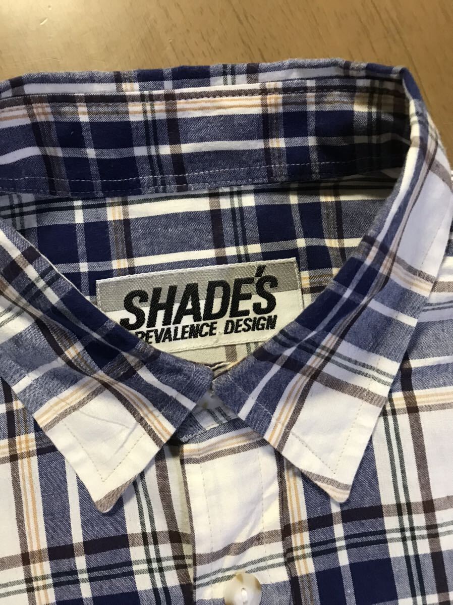 SHADES PREVALENCE DESIGN　日登美㈱日本製　綿100％　白ベース藍茶緑オレンジ格子_画像1