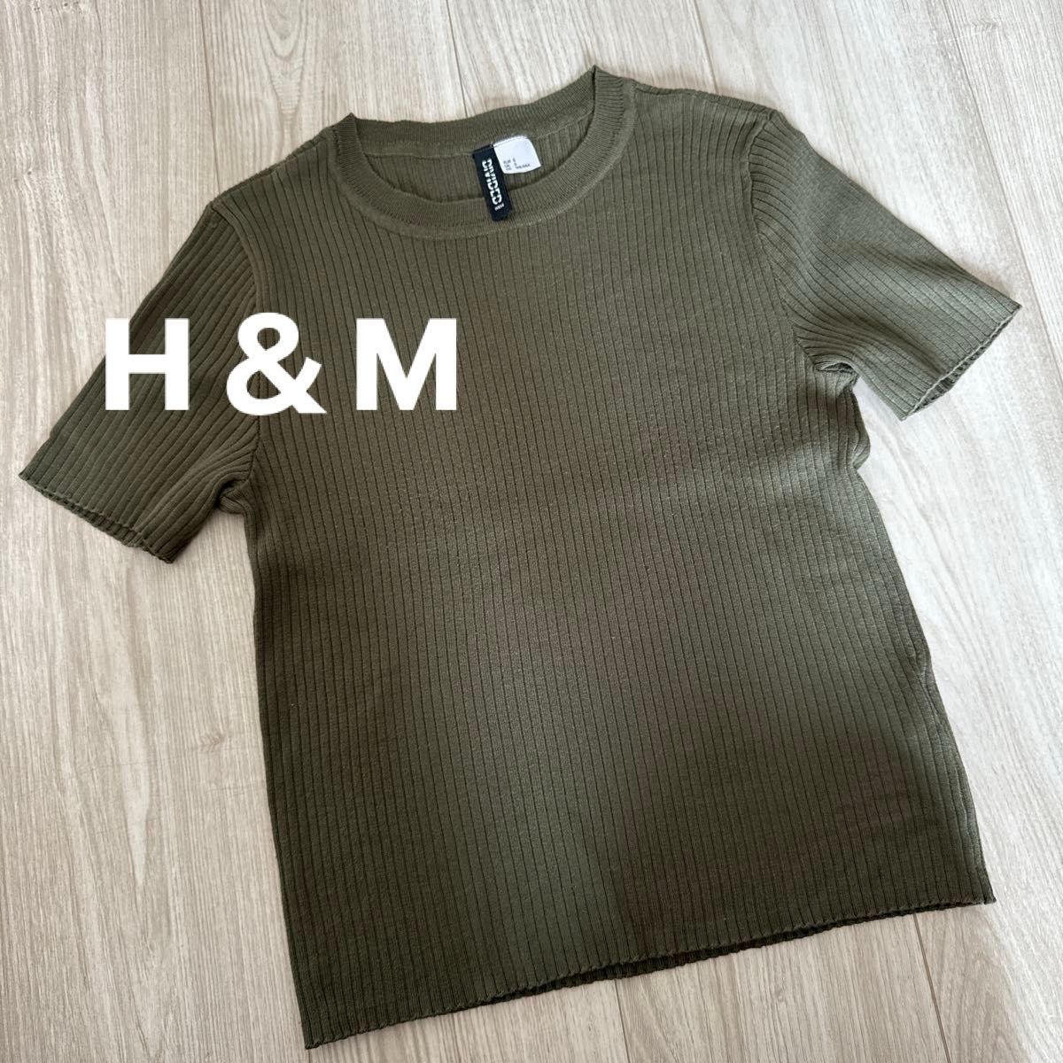 H＆M エイチアンドエム サマーニット 半袖シャツ カットソー レディース s カーキ モスグリーン  Tシャツ ニット