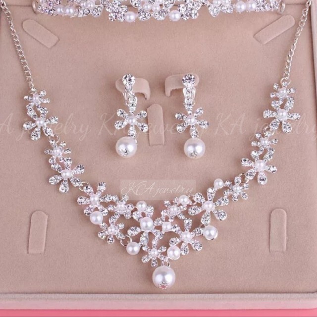  earrings ( earrings )& necklace & Tiara 3 point set pearl wedding wedding accessory wedding accessory bride . type 