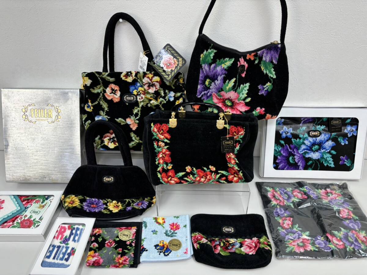 240513H FEILER Feiler bag shoulder bag black handbag 2Way back Mini bag summarize set towel tag attaching floral print 