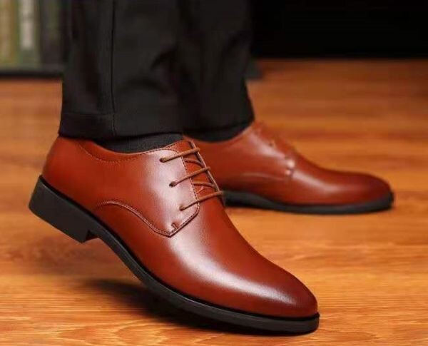 靴 bs1【 茶 25.5cm】メンズ ビジネスシューズ メンズシューズ プレーントゥ 合成革靴 無地 シンプル 通勤 軽量 靴 ブラウンの画像1