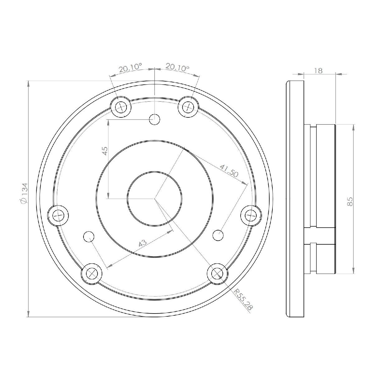 SD019-ジッツオ5型三脚用対応 タカハシEM/Skyｗatcher赤道儀用アダプター クリックポスト送料一律185円_図面