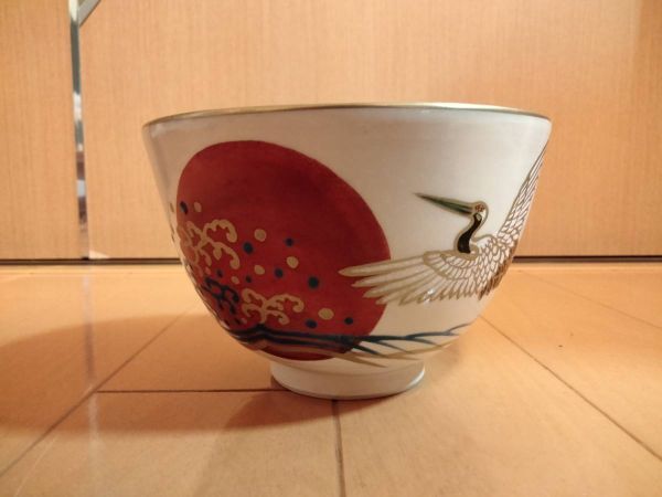 [ unused beautiful goods ] peach mountain kiln tea cup overglaze enamels day .. crane tea utensils tea utensils also box 