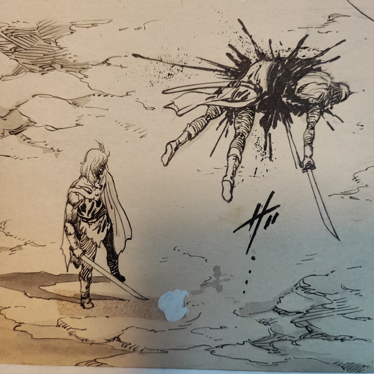 MY001 松久由宇直筆原画 魔獣戦士 1 冒頭5枚　天才的な描画力が発揮されたバイオレンス巨編のプロローグ_画像3