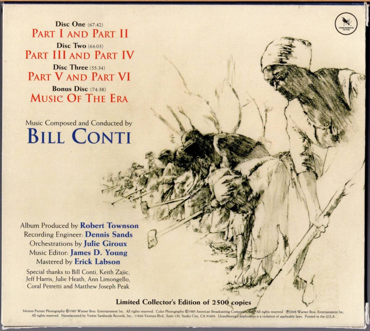 【サントラ4枚組CD】ビル・コンティ「南北戦争物語 愛と自由への大地」＊2008年発売・アメリカ盤(VARESE盤)・良品＊BILL CONTI_画像2