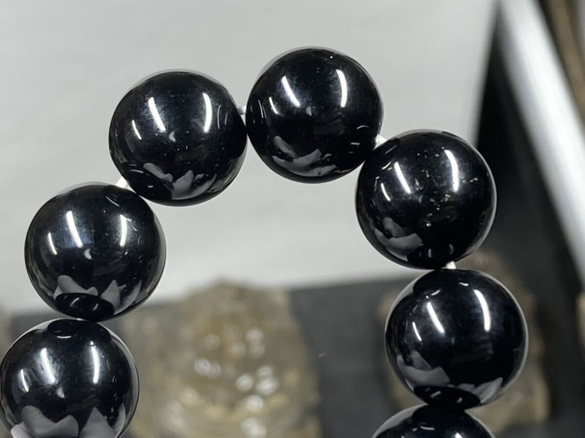 【手磨き】中国産 モリオン（黒水晶） ブレスレット 約11.6mm-12mm 腕周り18cm 0108の画像4