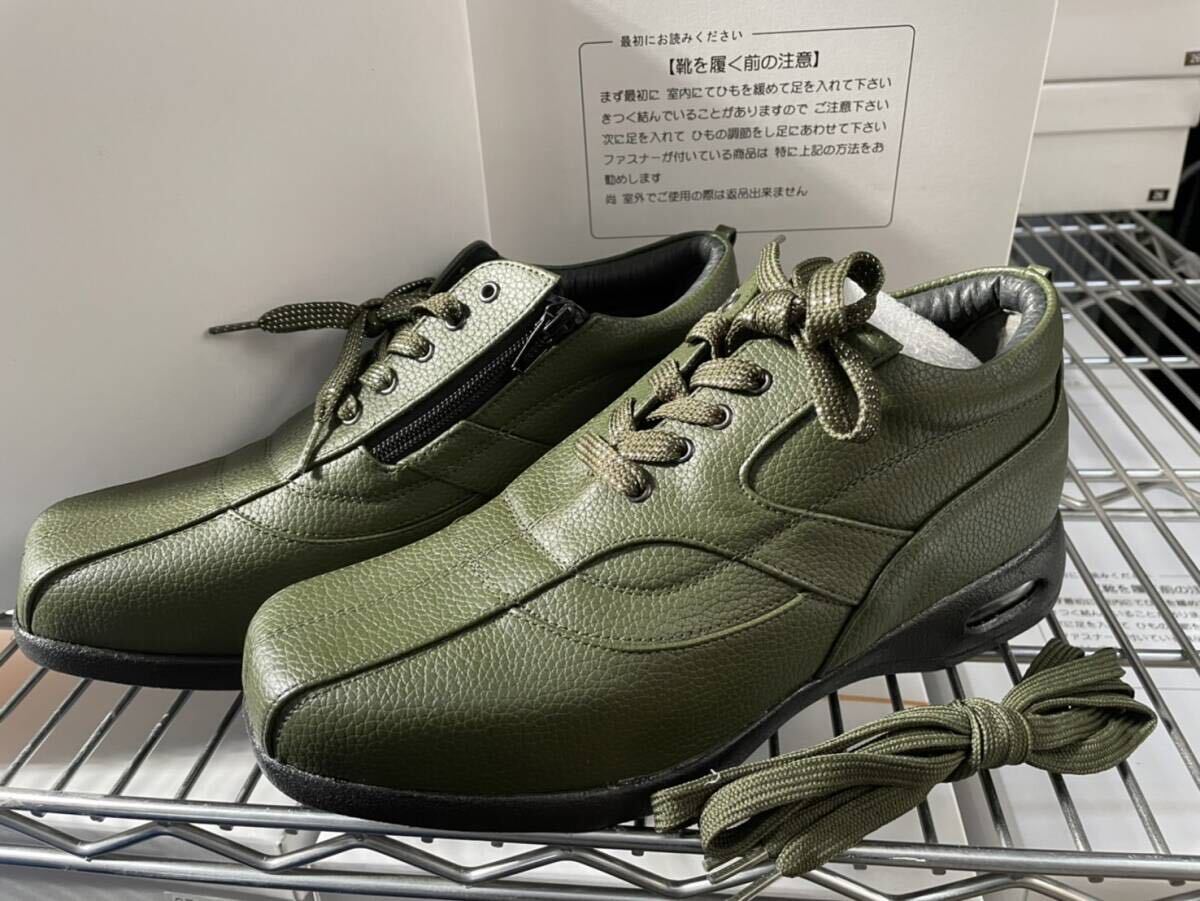  unused 24.0EEEE wide width LEONA VALENTINO khaki walking shoes made in Japan 