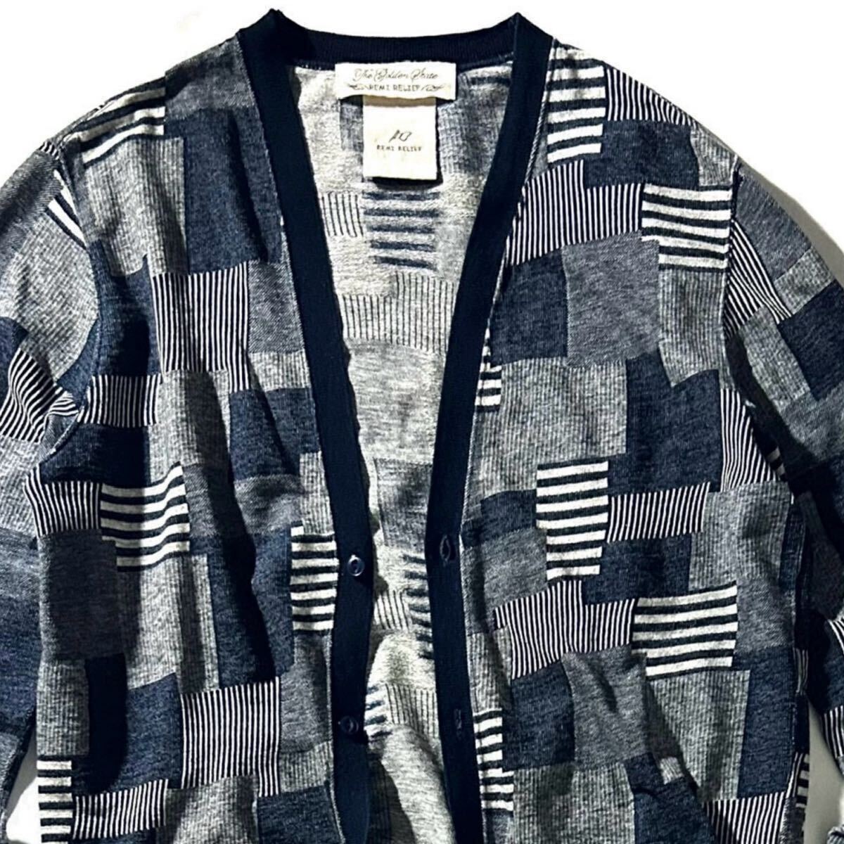 【REMI RELIEF】Patchwork Jacquard Knit Cardigan レミレリーフ パッチワークジャカード インディゴコットン ニットカーディガン 日本製 の画像3