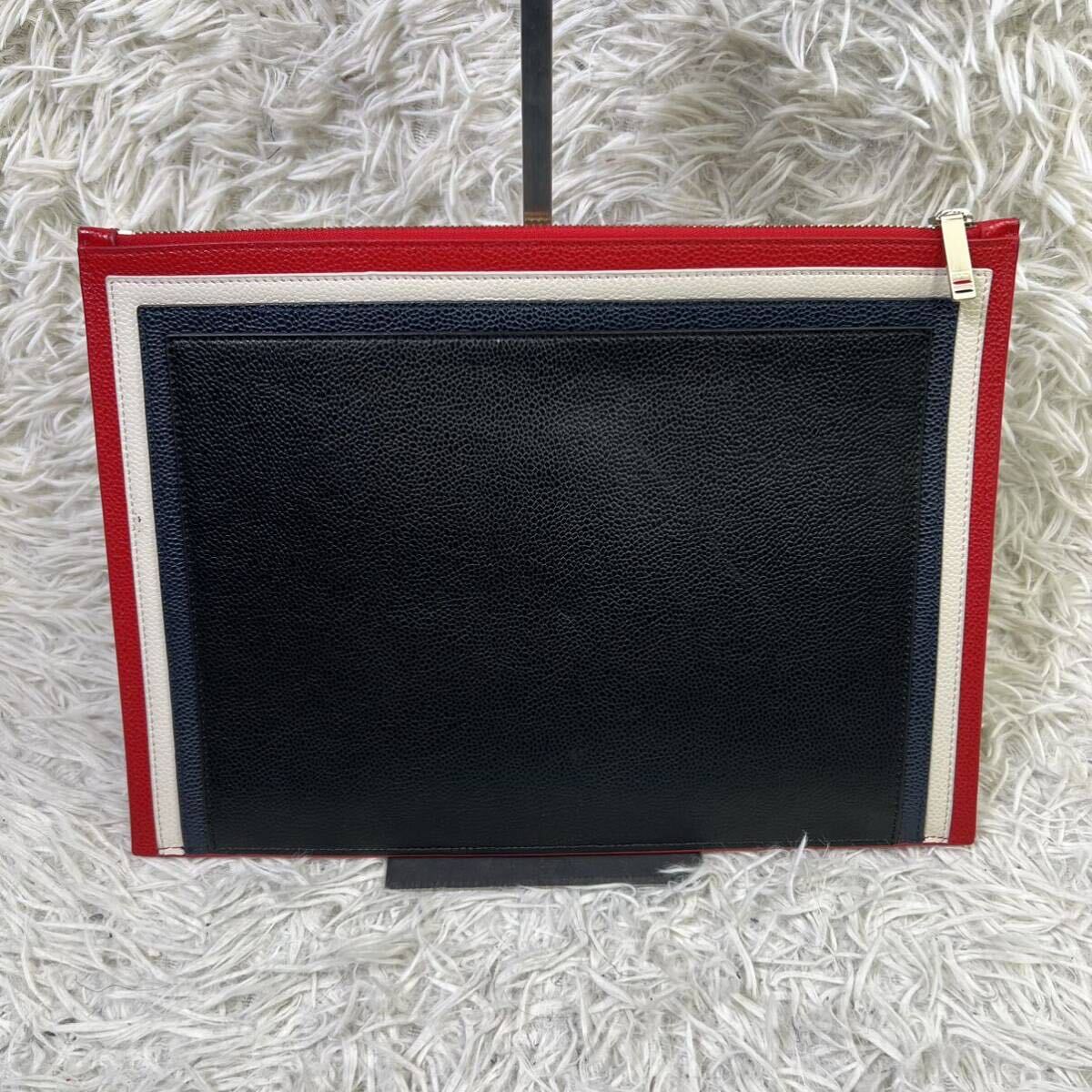  beautiful goods THOM BROWNE Tom Brown tricolor leather clutch bag second bag men's 