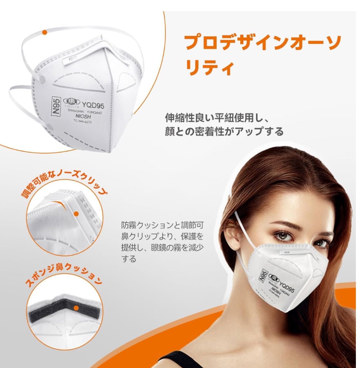 医療用N95マスク 個包装 折畳式 頭掛け式  360度3D設計
