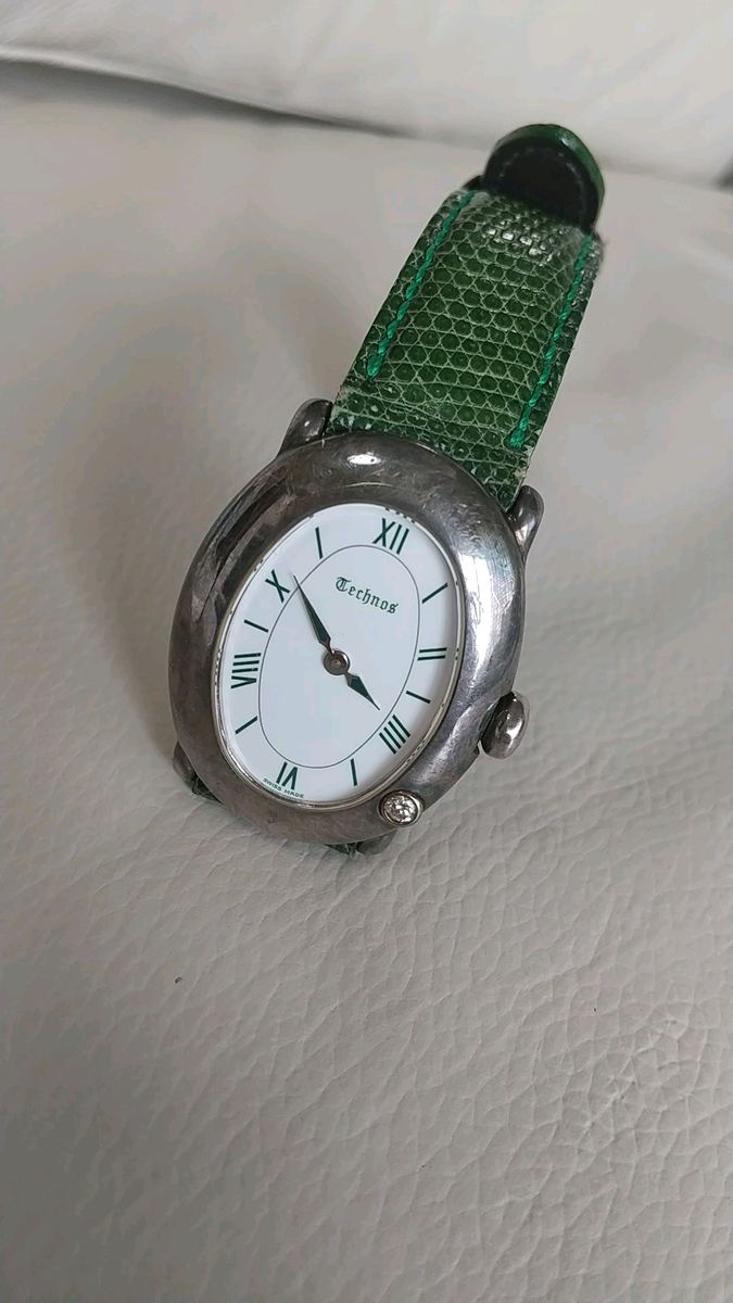 稼働 TECHNOS レディース 腕時計 クオーツ テクノス シルバー ダイヤモンド 925 刻印 SWISS アンティーク