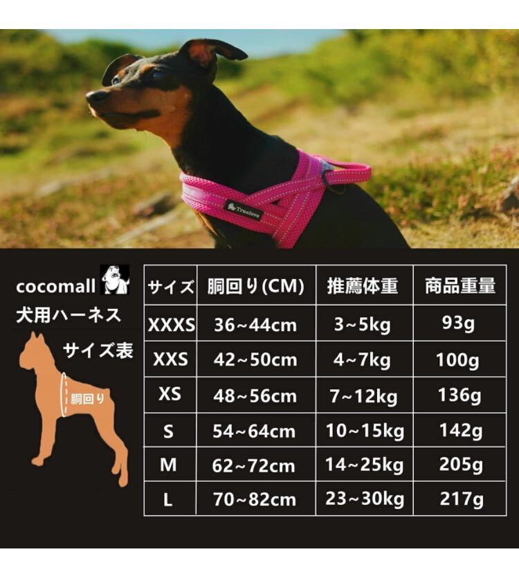 cocomall 喉に優しい犬用ハーネス 胴輪 3M反射材料 高級なナイロンメッシュ素材 小型犬 通気性 調節可能 夏対応 (XXXS, レッド)