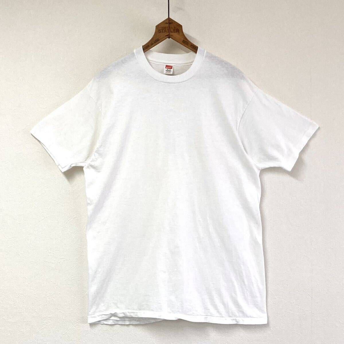 80s【HANES】無地 ホワイト Tシャツ size XL 46/48 USA製 裾袖シングル コットン100% ヴィンテージ/ヘインズ 白Tee アメリカ製 70s_画像1