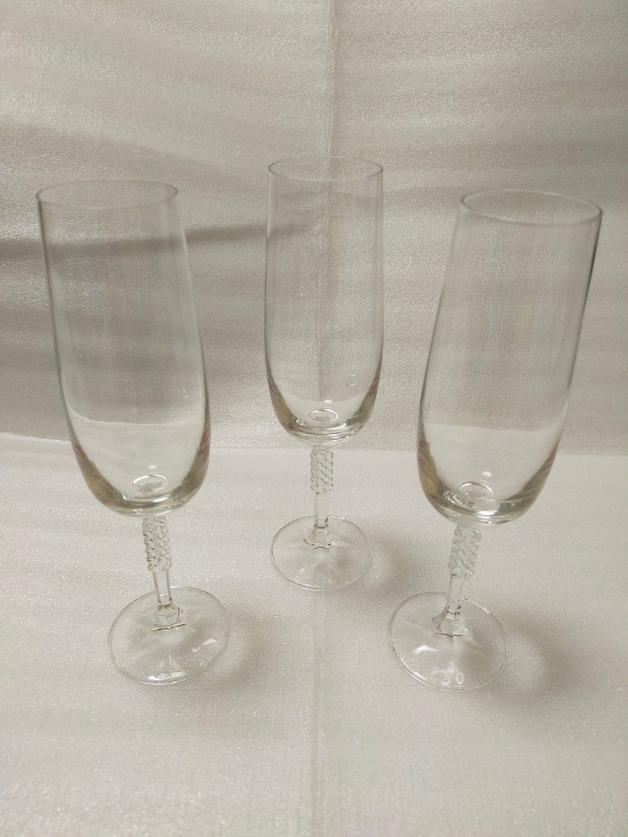 【未使用】シャンパングラス 3個セット ワイングラス クリスタル ガラス