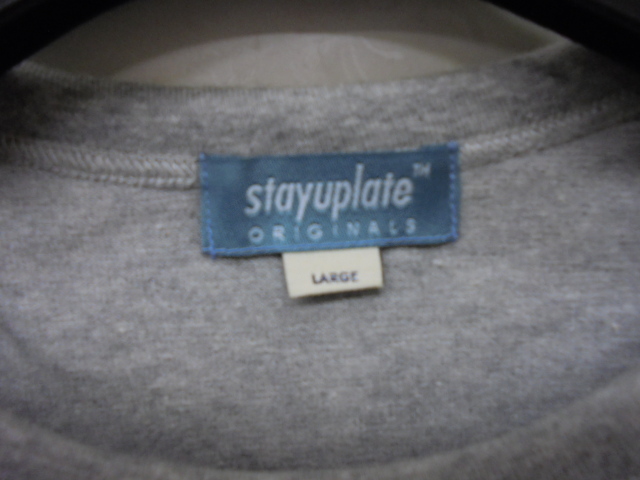 【KCM】ful-15-L★古着・中古★メンズ　半袖Tシャツ 袖切替 『STAYUPLATE』　グレー×ブラウン　サイズ：L_画像3