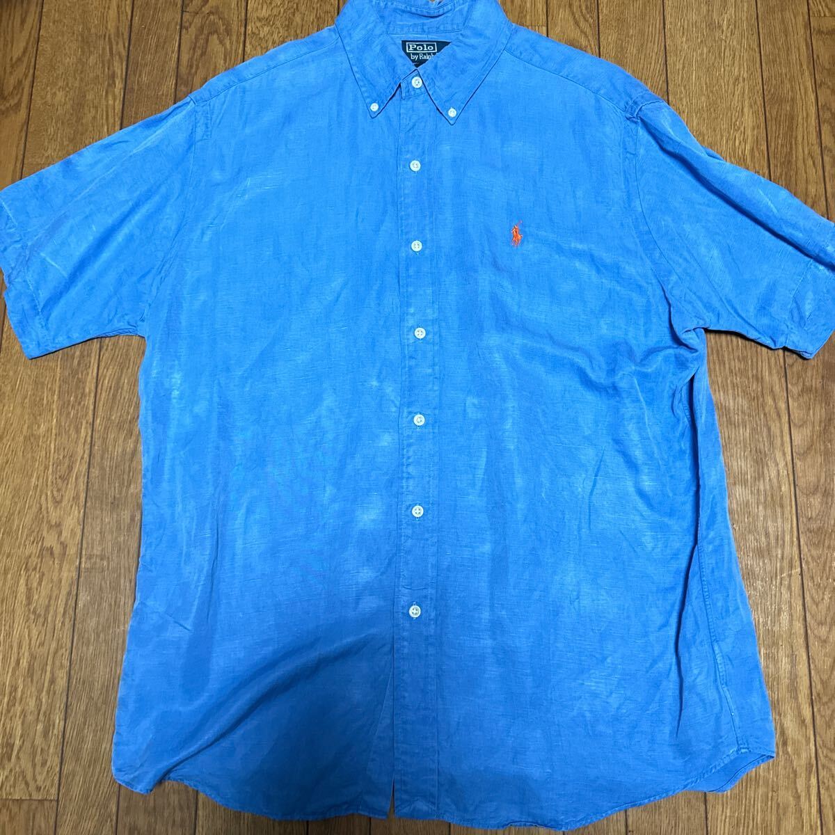 90s Polo by Ralph Lauren ラルフローレン ボタンダウン 半袖 シルク リネン　半袖シャツ　ボタンダウンシャツ_画像1