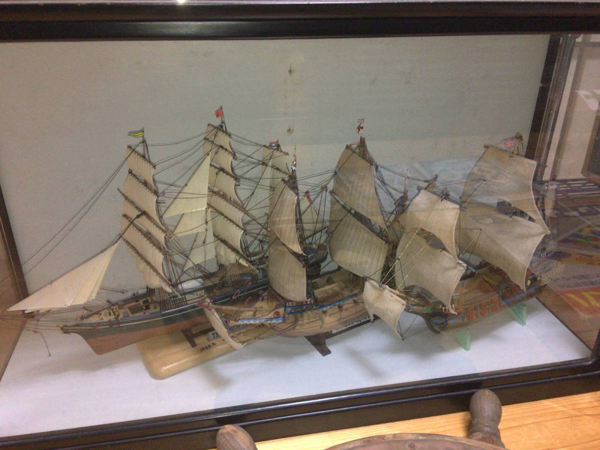 * taking over possible person limitation!!*[ retro wooden sailing boat model 3. set ( glass case attaching )]*