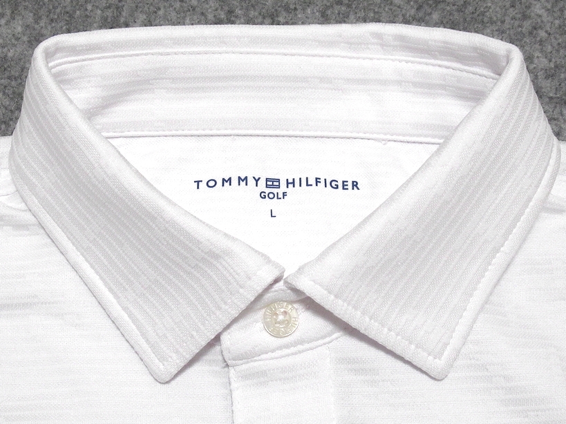 即決 極美品 TOMMY HILFIGER GOLF トミーヒルフィガー ゴルフ 2023SS ブラインドロゴ ジャガード 半袖ポロシャツ ホワイト L 日本製 メンズの画像7