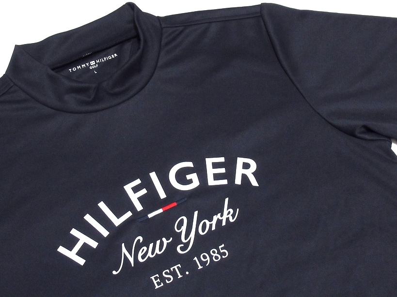 即決 未使用 TOMMY HILFIGER GOLF トミーヒルフィガー ゴルフ 2023SS アーチロゴ 吸汗速乾 モックネックシャツ ネイビー L 日本製 メンズ_画像3