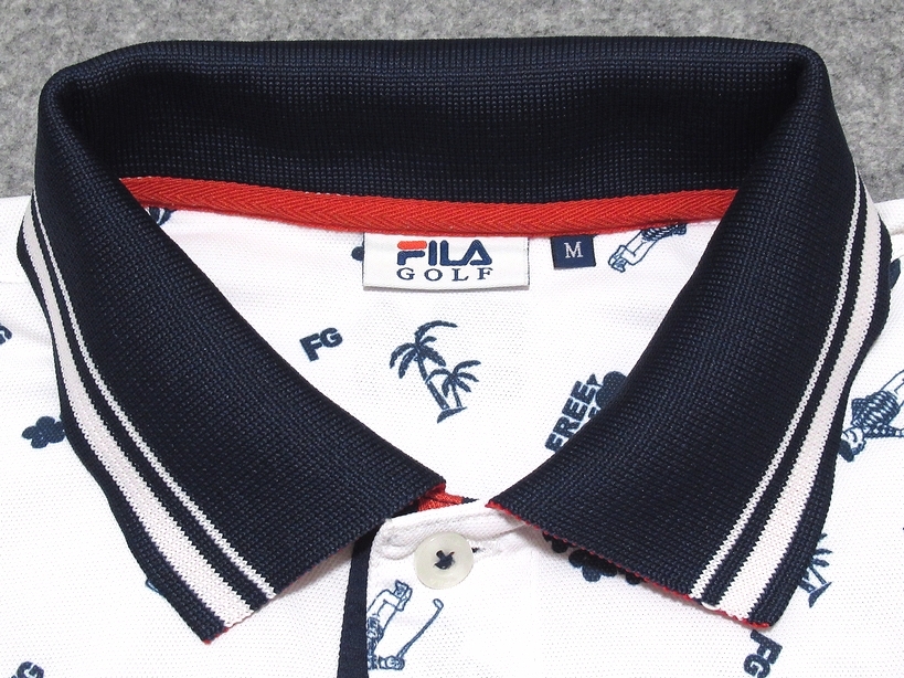 即決 極美品 FILA GOLF フィラゴルフ モノグラムプリント トリコロール ストレッチ 吸汗速乾 半袖ポロシャツ ホワイト M メンズ_画像7