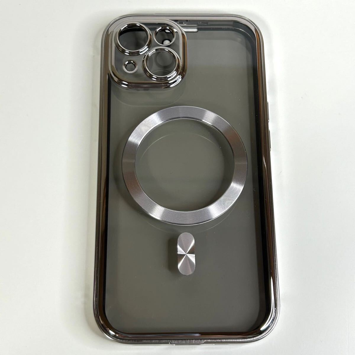 覗き見防止 iPhone15 用ケース 前面9H強化ガラス 背面クリア アルミ メッキ加工 360°全面保護 6.1インチ ナチュラルチタンカラー(H68)_画像9