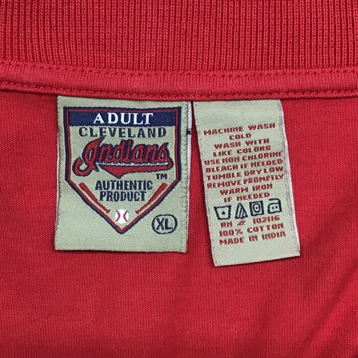 Cleveland Indians 半袖ポロシャツ チームロゴ刺繍 ネイビーとホワイト 100% コットン Authentic Productタグ US古着 XL 