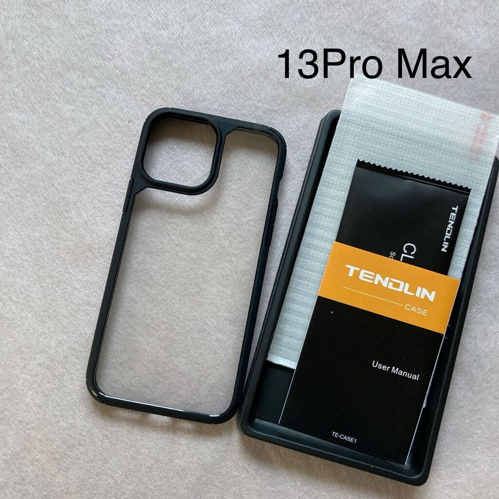 iPhone13ProMax ケース カバー 6.7インチ スマホケース スマホカバー ブラック 黒 透明 クリア ストラップホール 保護フィルム付き _画像1