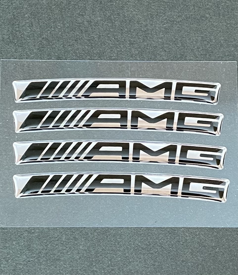 AMG リムステッカー 3D シール メルセデスベンツ 新型 ホイールリム ホイールシール シルバー ブラック 73mm 4枚 GLB35 CLA C180 W169 W463_画像1