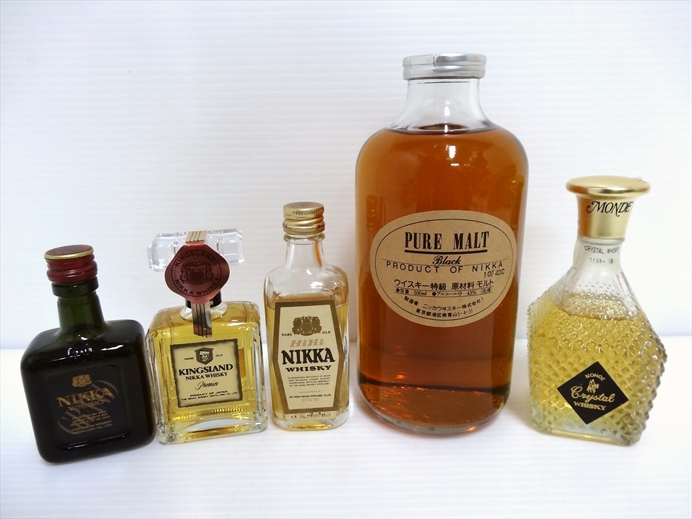 NIKKA ニッカ PURE MALT BLACK 500ml・KINGS LAND他 50ml 小瓶3本・MONDE CRYSTAL 100ml まとめて_画像1