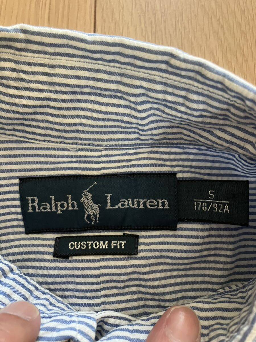 90s Ralph Lauren ラルフローレン シアサッカー ストライプ 半袖 ボタンダウンシャツ ヴィンテージ フィリピン製 USA の画像3