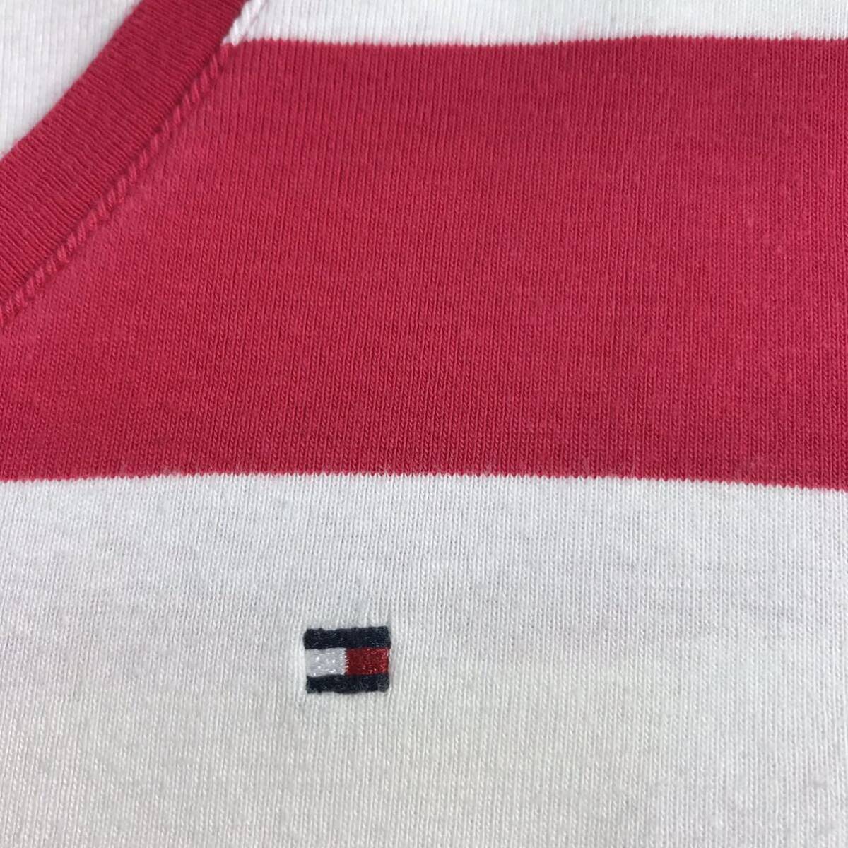 TOMMY HILFIGER トミー ヒルフィガー 長袖Tシャツ S ボーダー柄 レッド×ホワイト フラッグロゴ 刺繍ロゴ ロンT_画像5