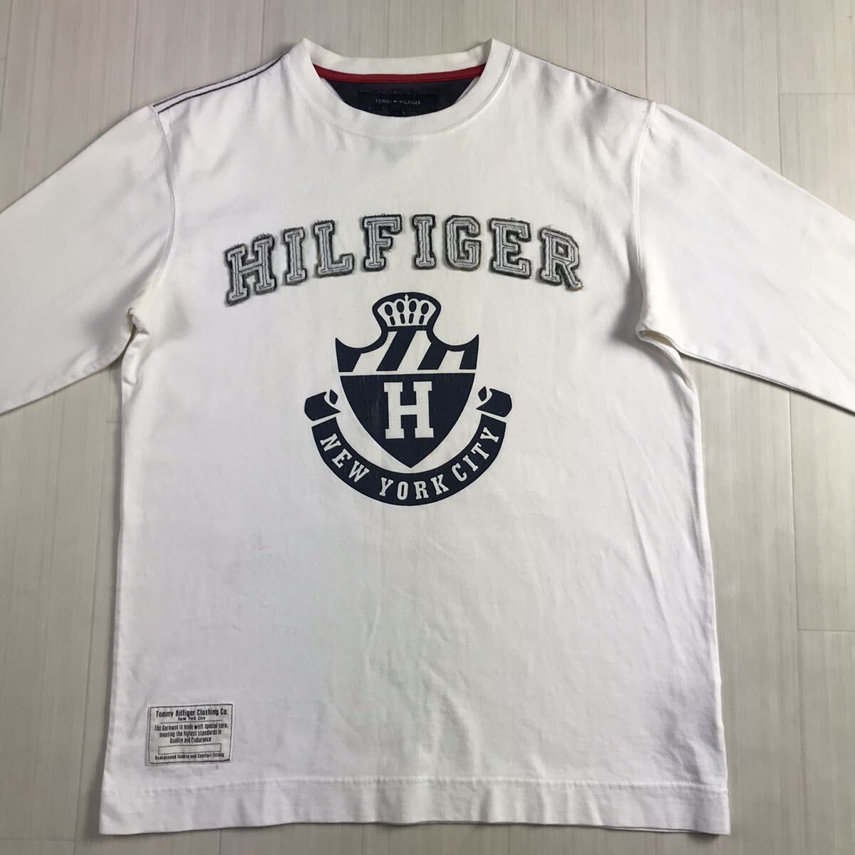 TOMMY HILFIGER トミー ヒルフィガー 七分袖Tシャツ S ホワイト ビッグロゴ ワッペン プリント フラッグロゴ 刺繍_画像3