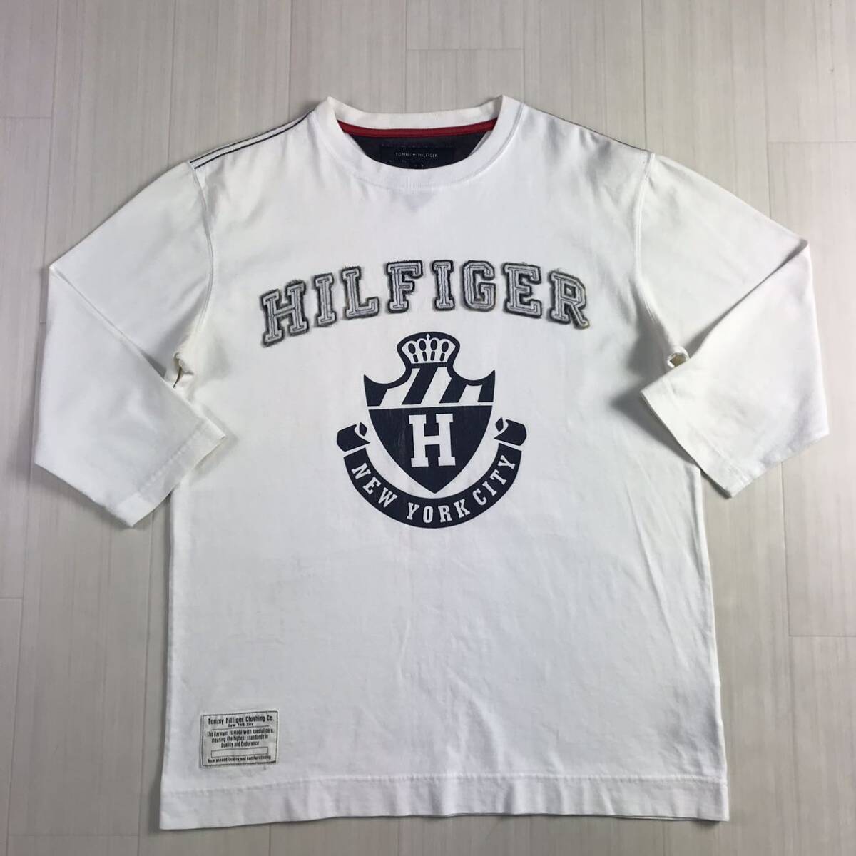 TOMMY HILFIGER トミー ヒルフィガー 七分袖Tシャツ S ホワイト ビッグロゴ ワッペン プリント フラッグロゴ 刺繍_画像2