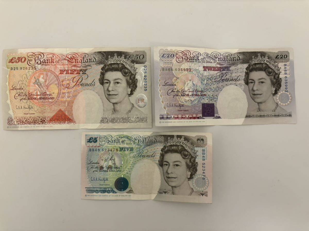 イギリスポンド旧紙幣 GBP 75イギリスポンド分 計3枚 Great Britain Pound海外旧紙幣 外国旧紙幣 の画像1