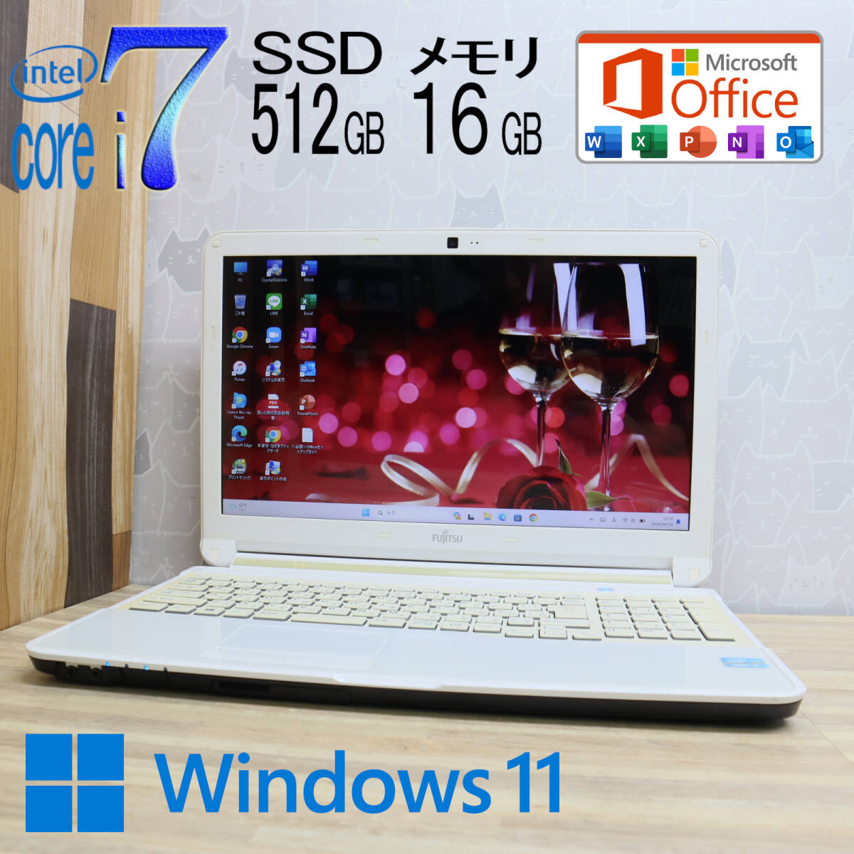 ★美品 最上級4コアi7！新品SSD512GB メモリ16GB★A53K Core i7-2670QM Webカメラ Win11 MS Office2019 Home&Business ノートPC★P71058の画像1