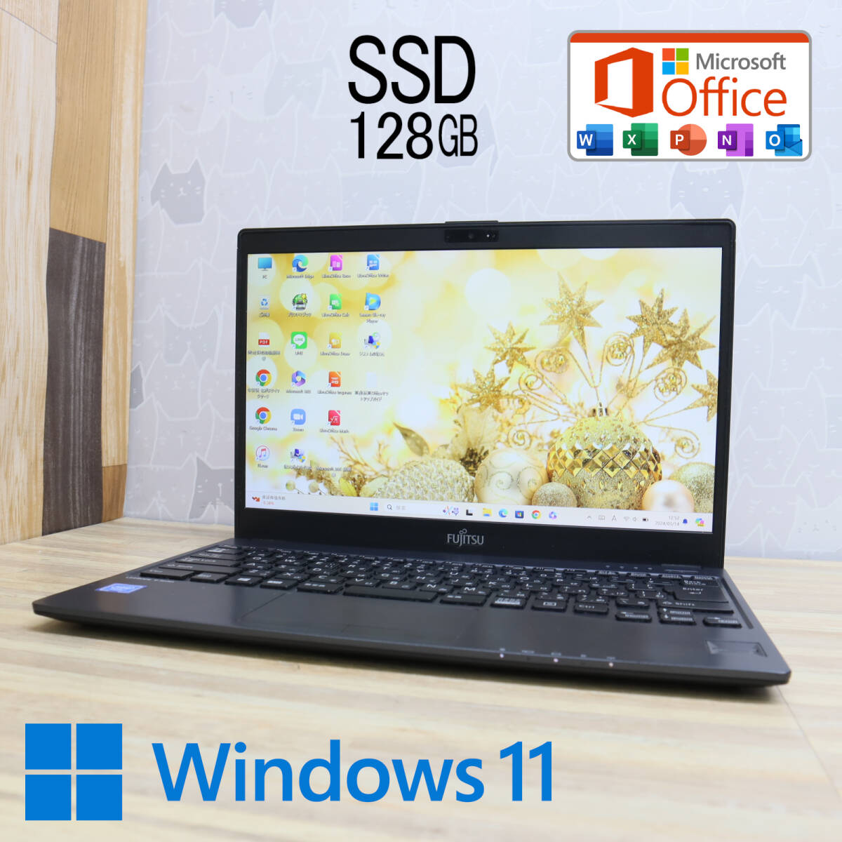 ★中古PC SSD128GB★U938/S Webカメラ Celeron 3965U Win11 MS Office 中古品 ノートPC★P71814_画像1