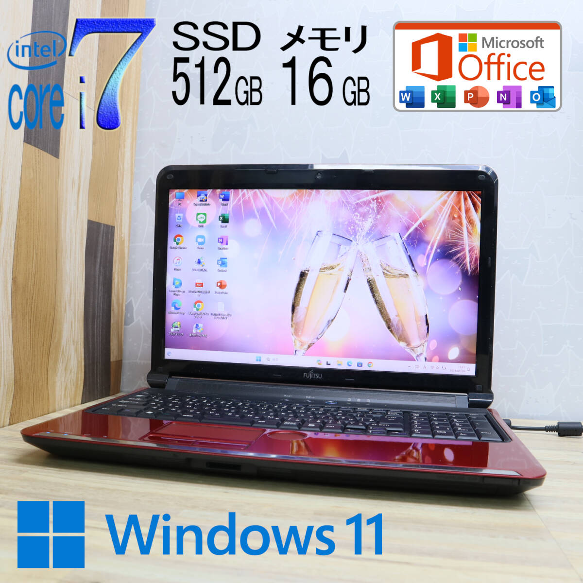 ★中古PC 最上級4コアi7！新品SSD512GB メモリ16GB★A56D Core i7-2670QM Webカメラ Win11 MS Office2019 Home&Business ノートPC★P71068_画像1