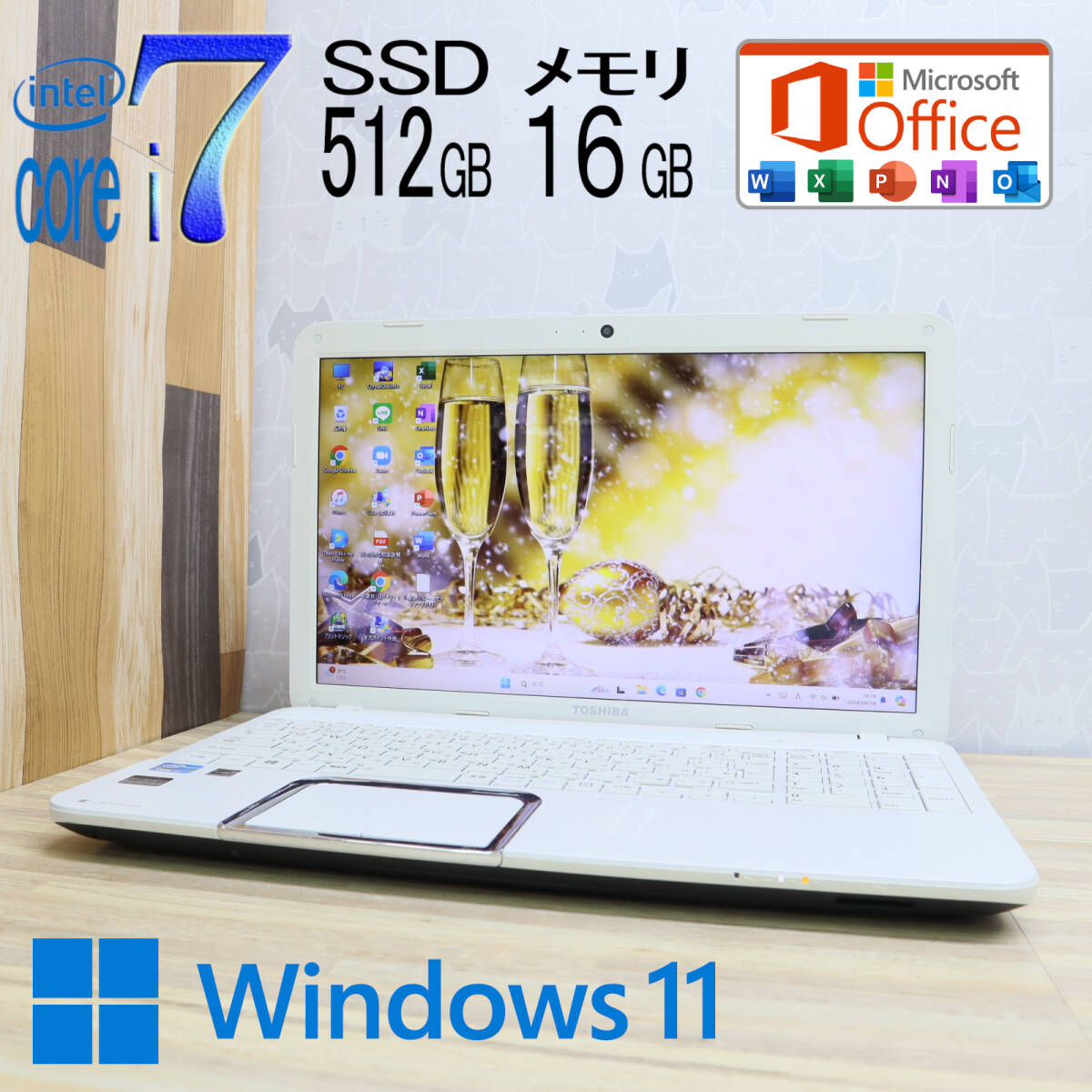 ★超美品 最上級4コアi7！新品SSD512GB メモリ16GB★T552 Core i7-3630QM Webカメラ Win11 MS Office2019 Home&Business ノートPC★P70993_画像1