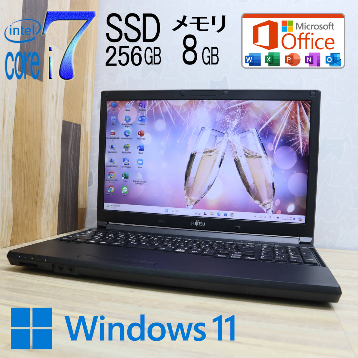 ★超美品 最上級6世代i7！新品SSD256GB メモリ8GB★A746/NW Core i7-6600U Win11 MS Office2019 Home&Business 中古品 ノートPC★P71600_画像1